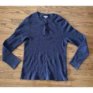 Wallace & Barnes Shirt Mens Large Blue/Gray Henley Waffle Knit Thermal Crewneck
